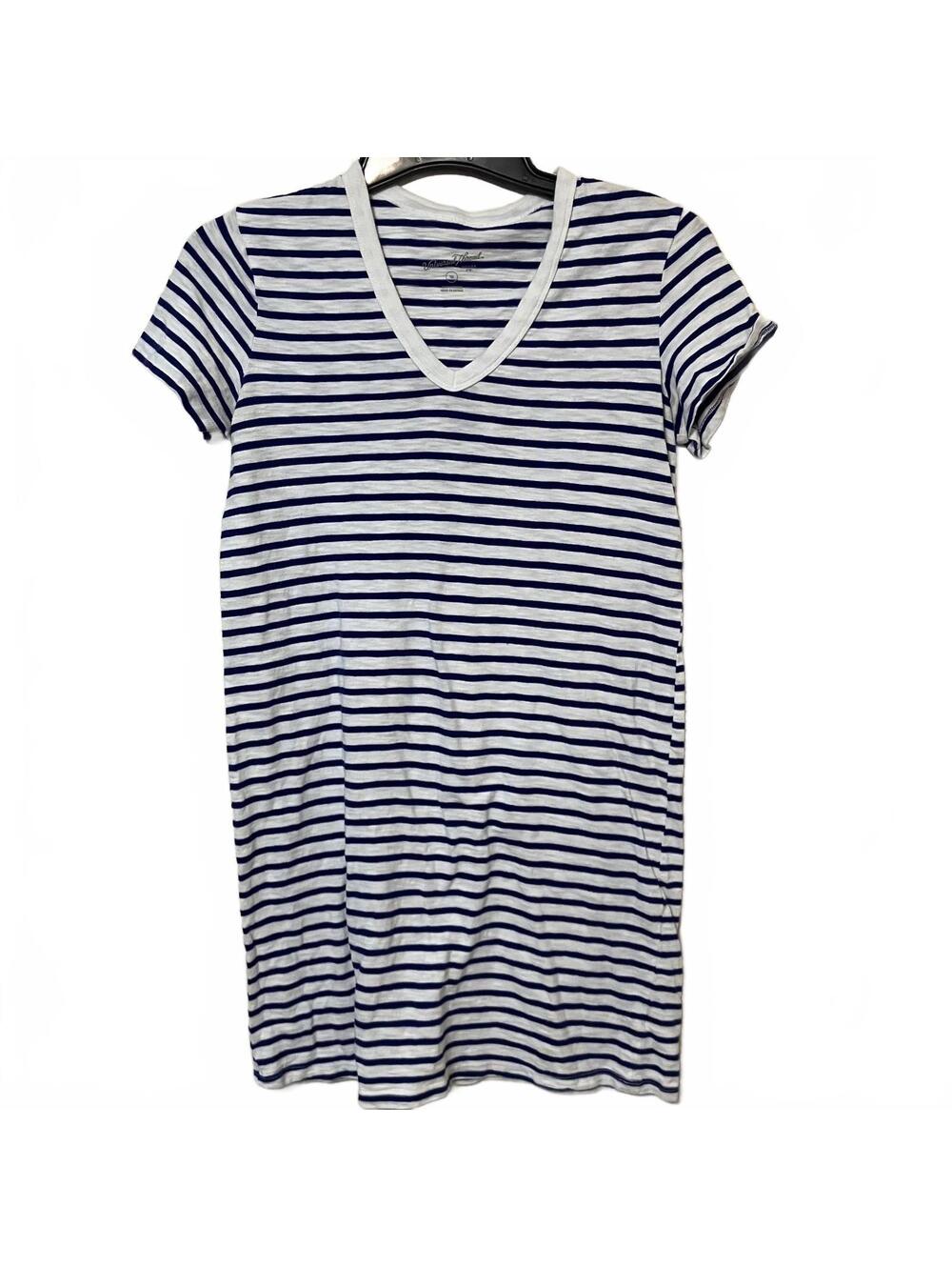 Universal Thread Blue Comfy Coastal Oversized Striped V-Neck T-Shirt Dress XS